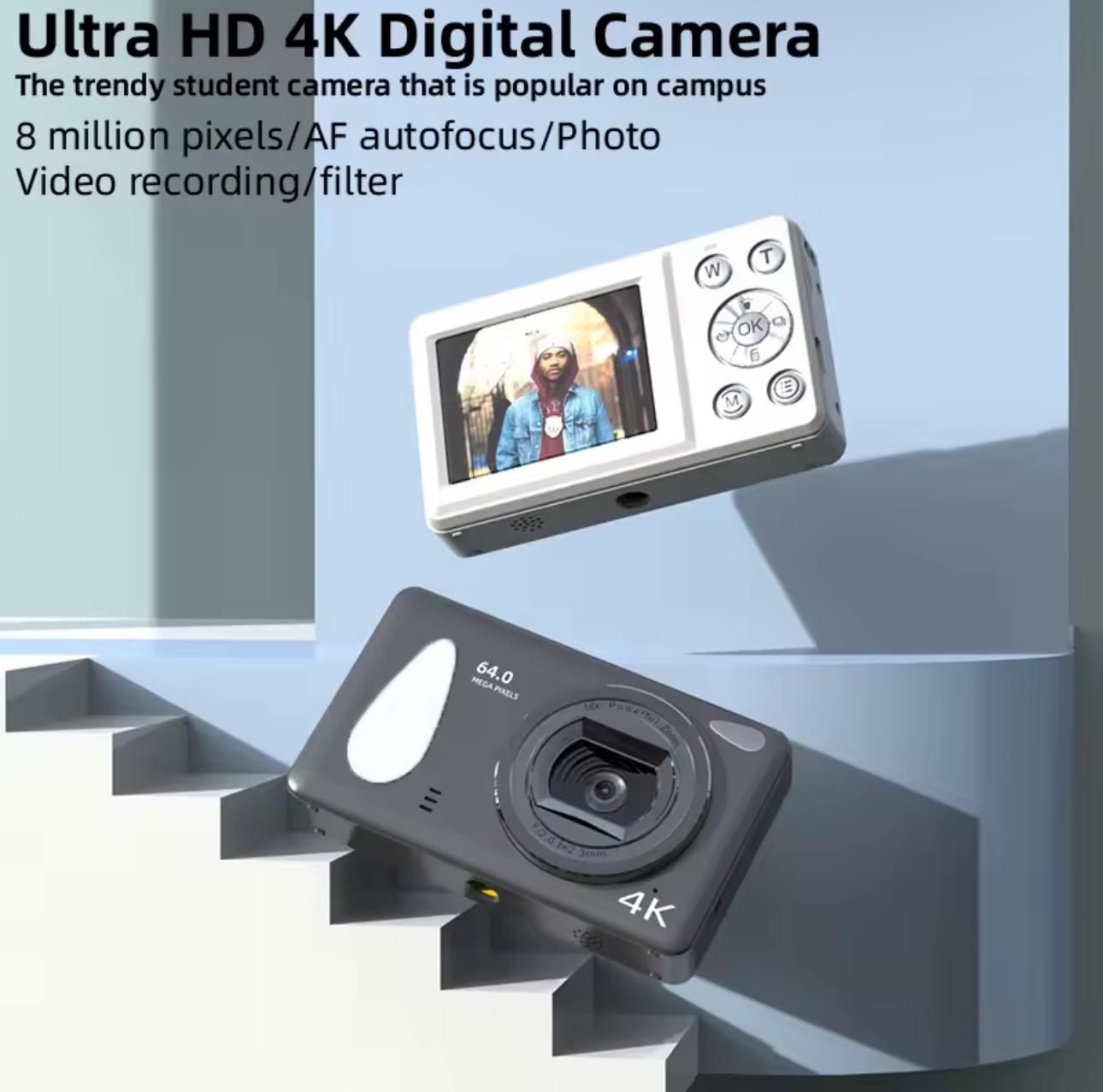 كاميرا رقمية عالية الجودة بدقة 4K وشاشة IPS مقاس 2.4 بوصة ودقة 64 ميجابكسل وكاميرات فيديو YouTube وكاميرات تصوير فوتوغرافي وكاميرا فيديو مدمجة
