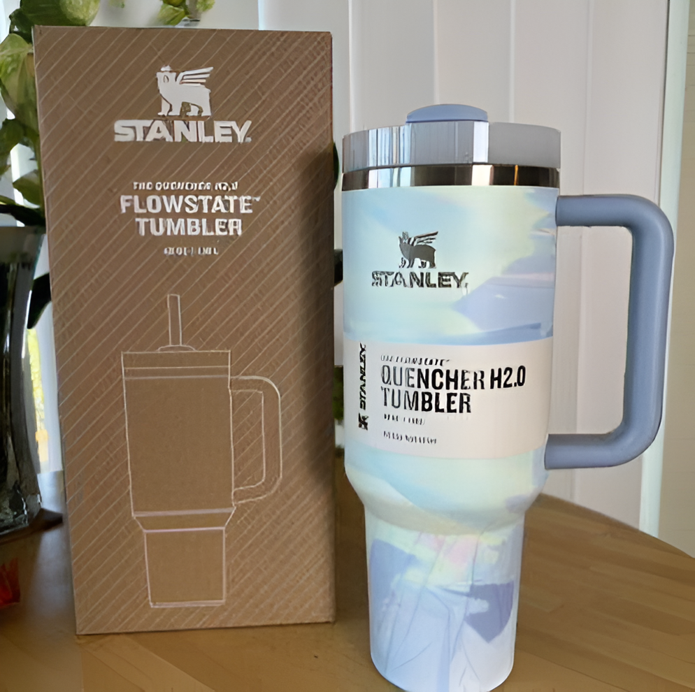 كأس ستانلي بلون الرخام الباستيل والأزرق الفاتح