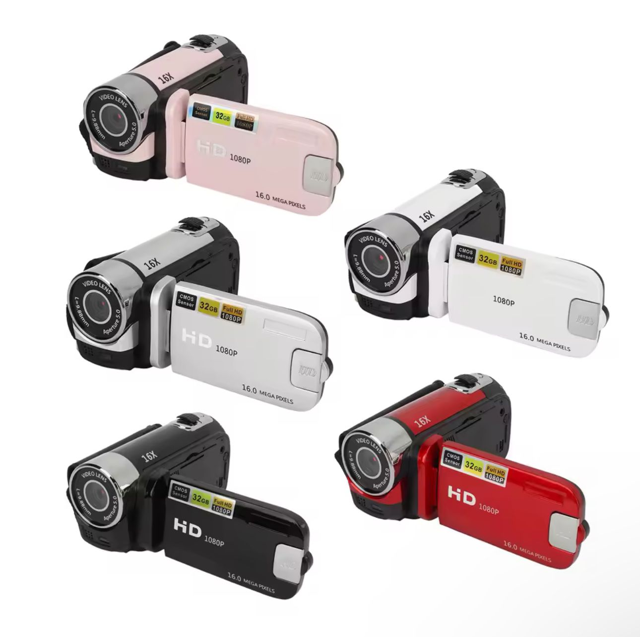 كاميرا رقمية بدقة 16 ميجابكسل، تقريب 16X، كاميرا فيديو 1080 بكسل